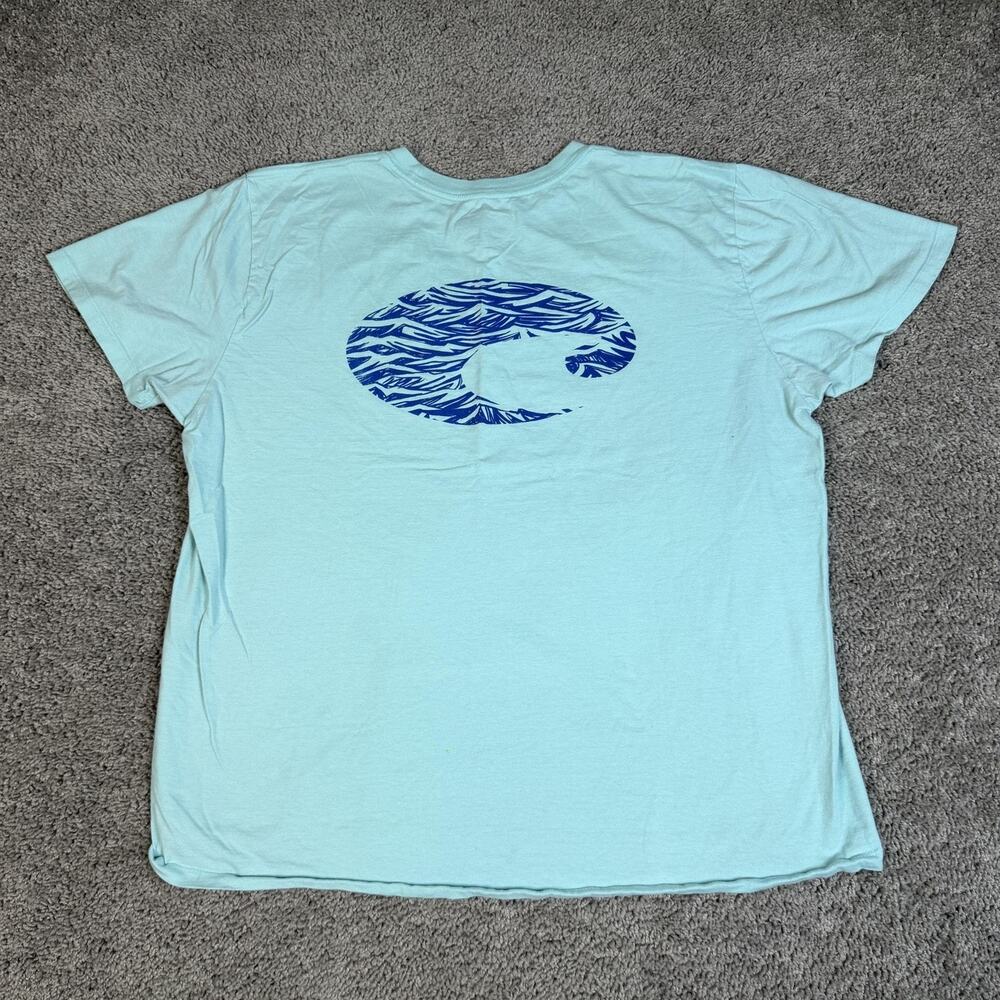 Costa Shirt Mens XL Green Wave Logo Crew Neck Cotton Relaxed Fit Graphic